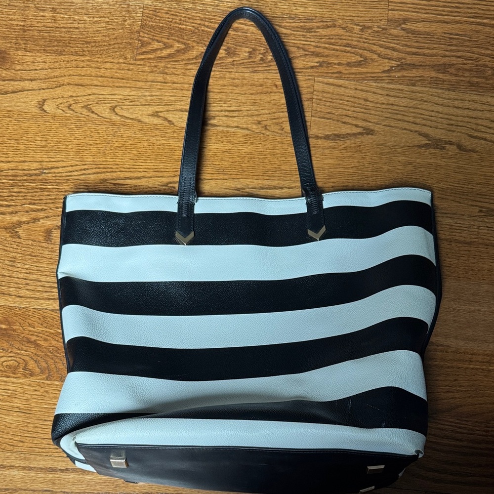 Stella & Dot wide striped black and white tote bag